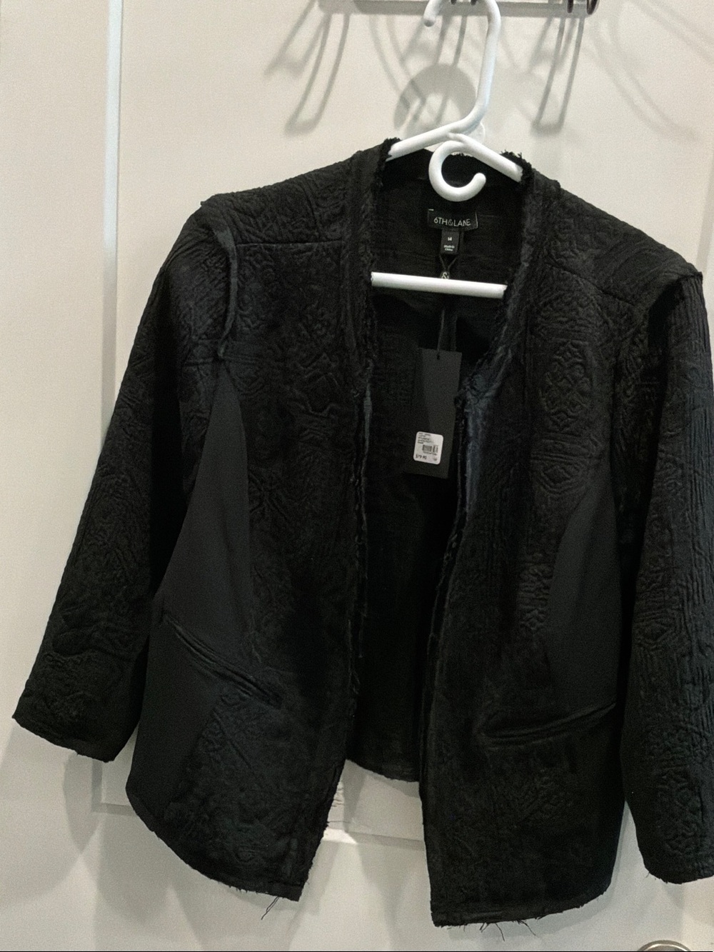 NWT 6th & Lane Size 14 Black Textured Open-Front Teddy Jacket